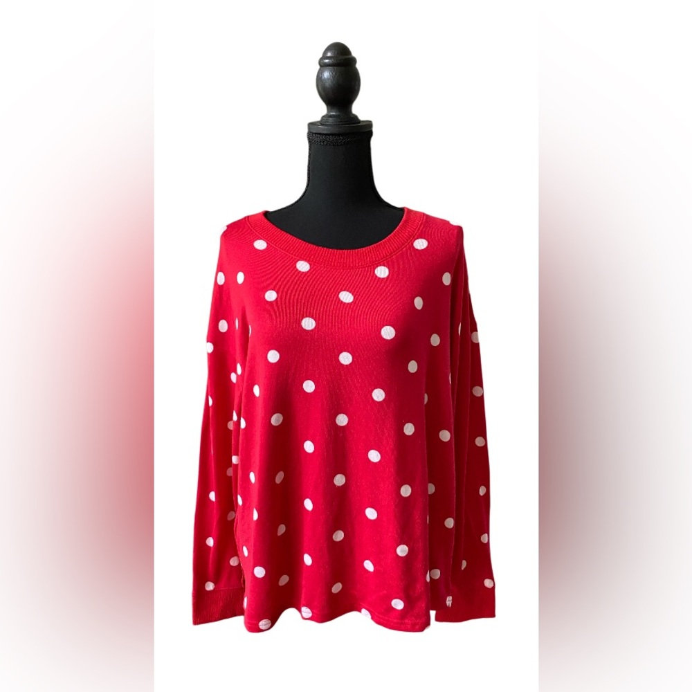 Joyspun Soft Stylish Red and White Polka Dot Crew Neck Sweater